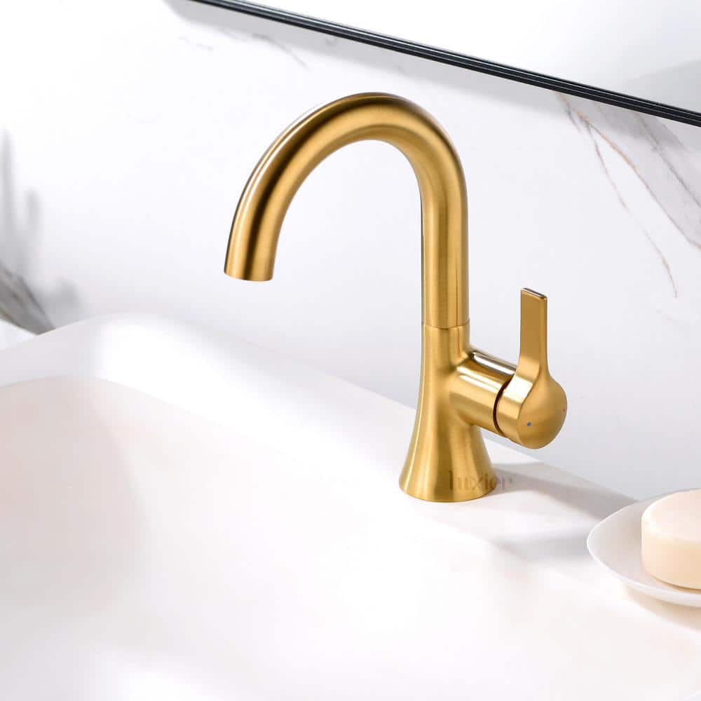 Brushed Gold Single Handle Bathroom Faucet with Drain Assembly