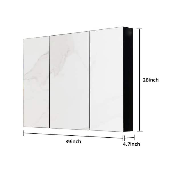 XUJMK 39 in. W x 28 in. H Rectangular Metal Medicine Cabinet with Mirror,Vanity Mirrors Recessed&Surface Mount