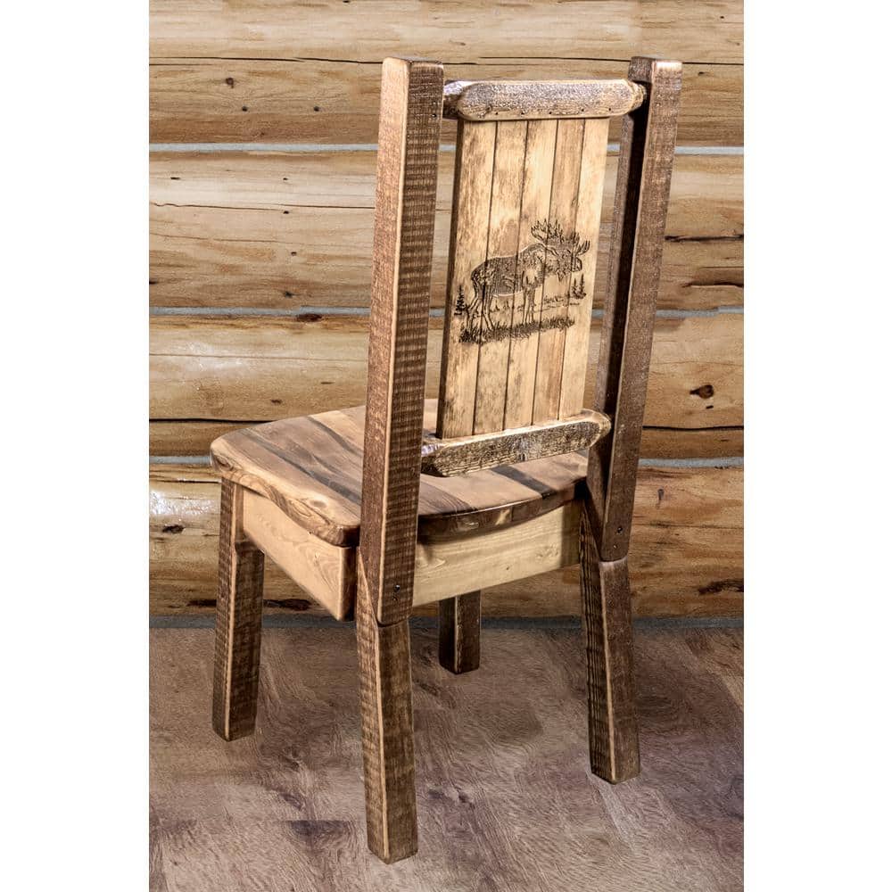 Early American High Back Wood Side Chair with Moose Motif
