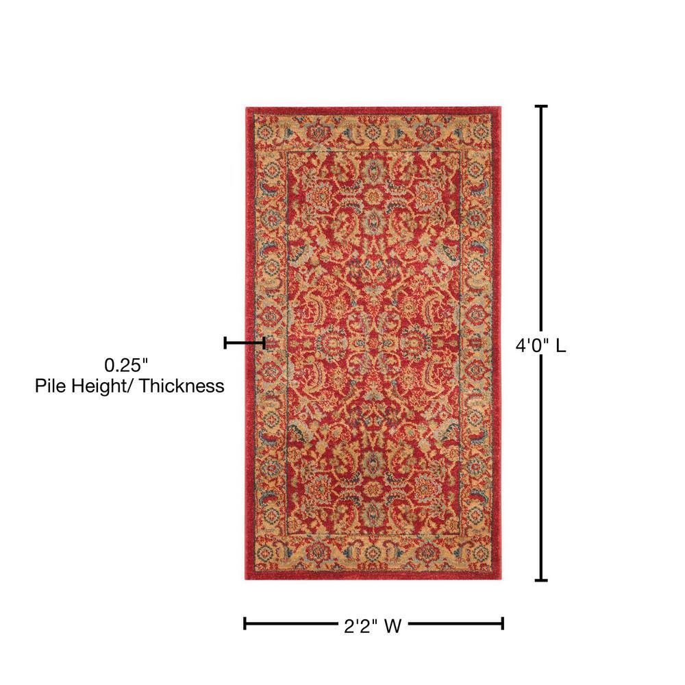 Red and Natural 2'2" x 4' Traditional Oriental Area Rug