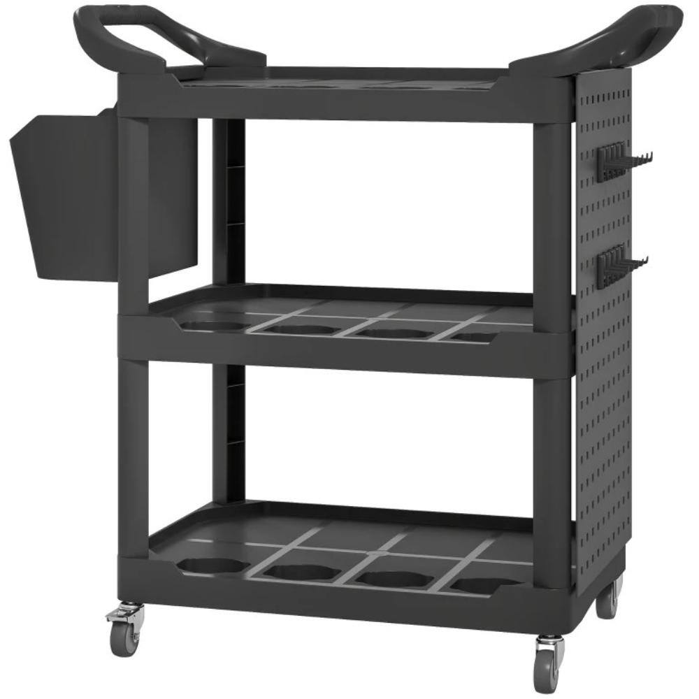 3-Tier Rolling Plastic Utility Tool Cart with Side Shelf, Hooks & Storage Bucket, Locking Casters for Garage Workshop St price history on PriceWatchPro