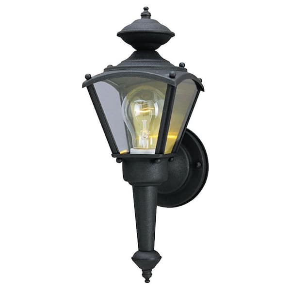 1-Light Matte Black Steel Exterior Wall Coach Light Sconce with Clear Glass Panels