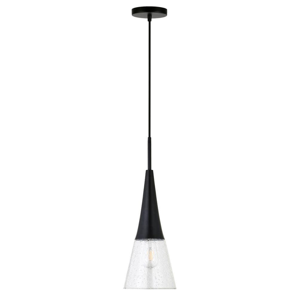 Traditional Metal Pendant with Seeded Glass Shade