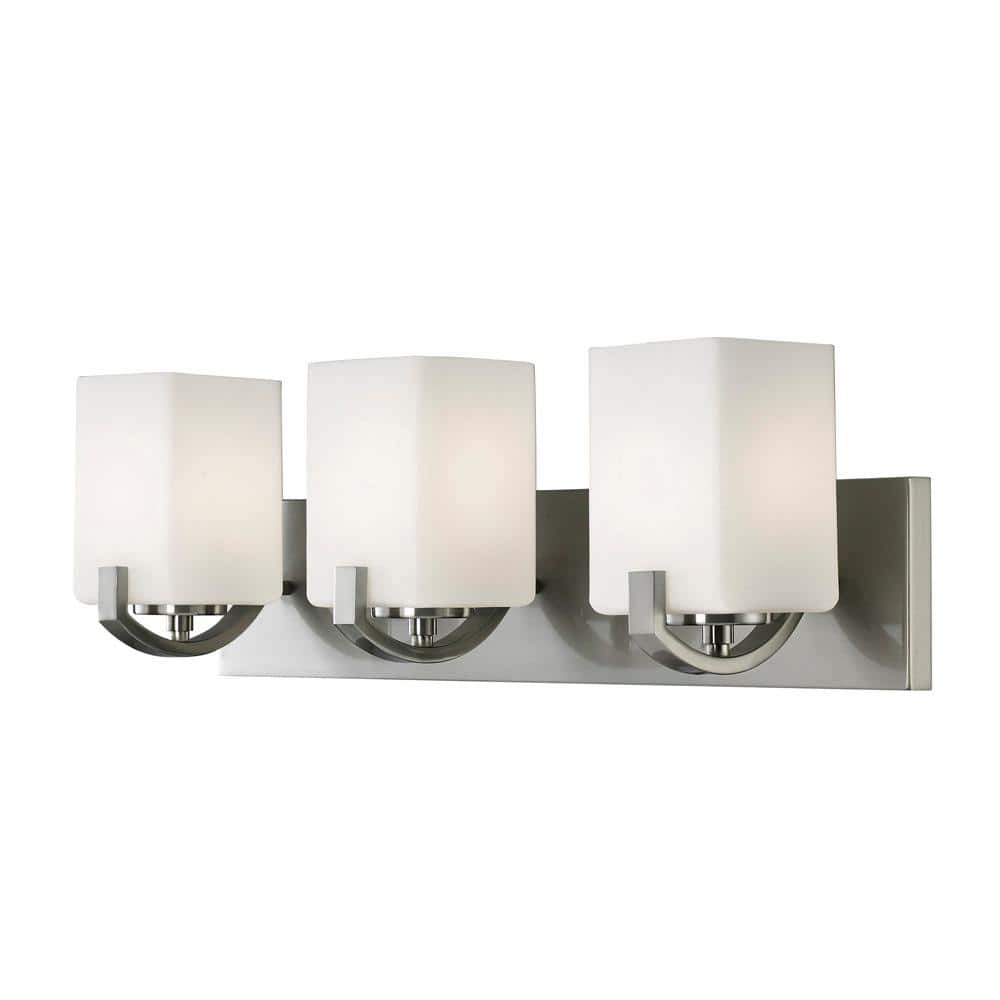 Palmer Contemporary Brushed Nickel 3-Light Vanity with White Opal Glass