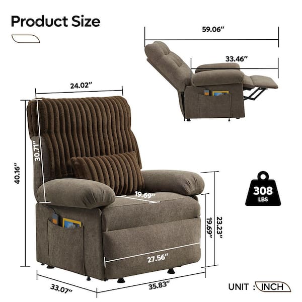 Dark Coffee Linen Power Lift Recliner with Remote Control, Removable Cover, Lumbar Pillow and Side Pocket
