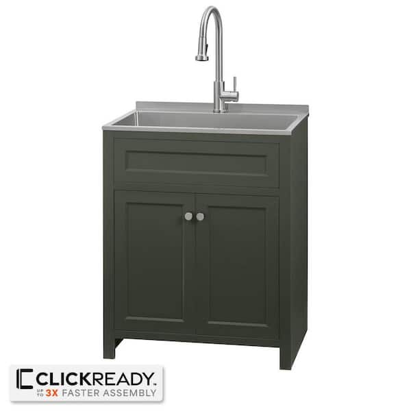28 in. W Drop-In Laundry Sink with Faucet and Ready to Assemble Cabinet with CLICKREADY Technology in Green