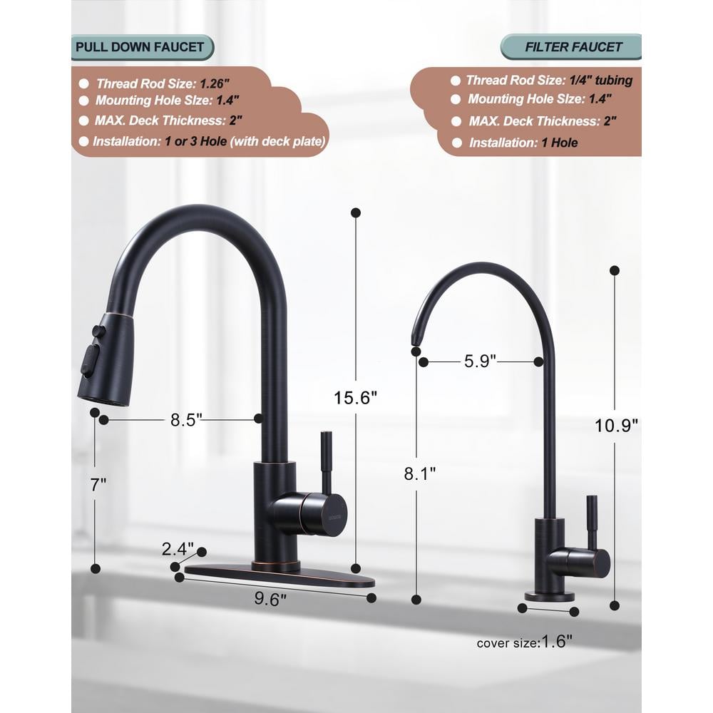 Oil Rubbed Bronze High-Arc Kitchen Faucet with Pull-out Spray