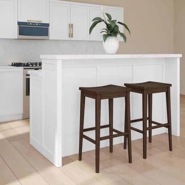 Smythe 30 in. Walnut Backless Wood Bar Stool with Saddle