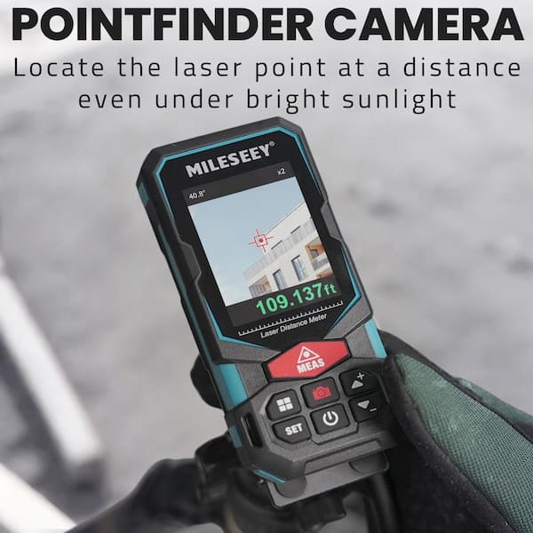 330 ft. Outdoor Laser Distance Measuring Tool with Camera Viewfinder, P2P Technology, Tilt Sensor, App Connectivity