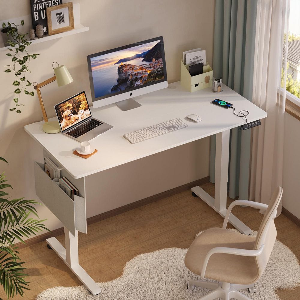 Bestier 55.12 in. Rectangular Light Oak Wood Sit to Stand