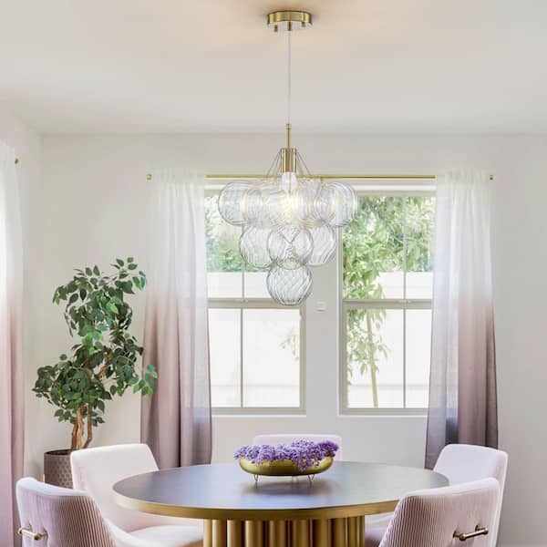 TinHon 1-Light Gold Bubble Glass Pendant Light with Swirl Globe