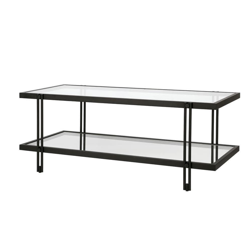 Beckham Rectangular Glass Coffee Table with Storage, Brass Finish