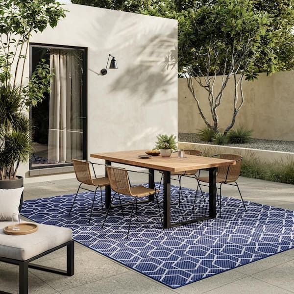 Horizon Indoor/Outdoor Navy 9 ft. x 12 ft. All-over design Contemporary Area Rug