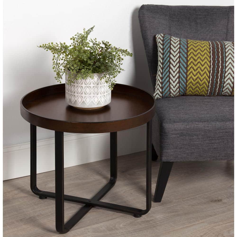 Zabel Round Bronze and Black Metal End Table, 24.5"
