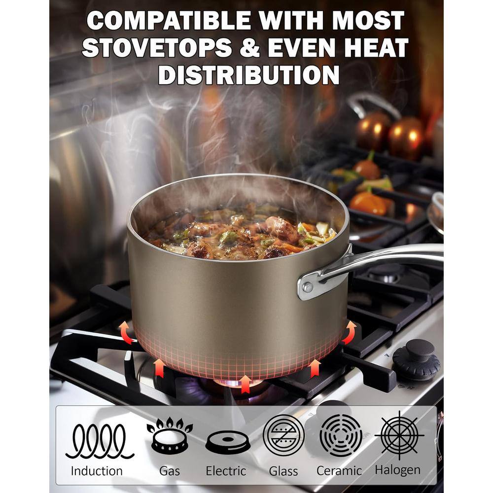 2-Quart Bronze Nonstick Aluminum Saucier with Glass Lid