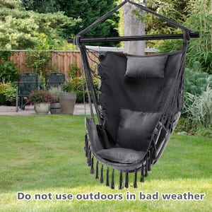 39 in. W 1-Person Black Metal Porch Swing Hanging Rope Swing Chair with Soft Pillow and Black Cushions
