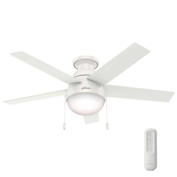 Hunter Anslee 46 in. Indoor Low Profile Fresh White Ceiling Fan With LED Light Kit and Remote