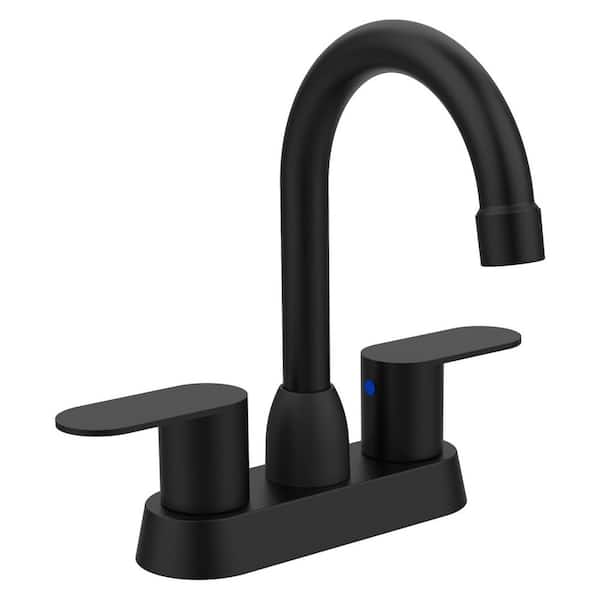 Unbranded Matte Black 2-Handle 4 in. Centerset Bathroom Faucet 8. 26in Height with Pop-Up Drain 360° Swivel High Arc Spout 1.2 GPM