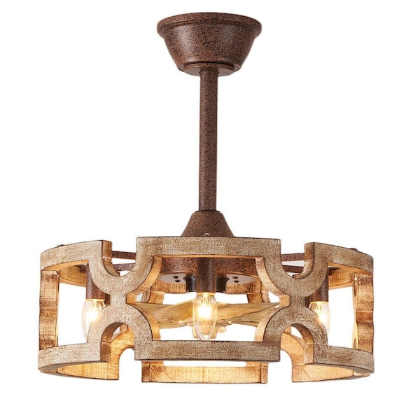 19 in. Indoor Oak Wood Ceiling Fan with 6-Lights and Remote, Modern Farmhouse Ceiling Light with Fan