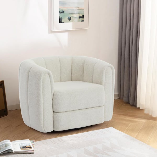 Harper & Bright Designs White Teddy Fleece Pumpkin-Shaped 360° Swivel Accent Barrel Arm Chair