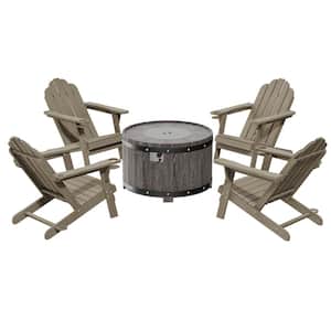 36 in. Round Gas Metal Fire Pit with 5 Back Panel Fixed Outdoor Adirondack Chair in Brown