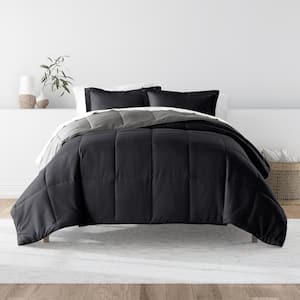 Black and Fog Microfiber Down Alternative Twin/Twin XL Reversible Comforter Set