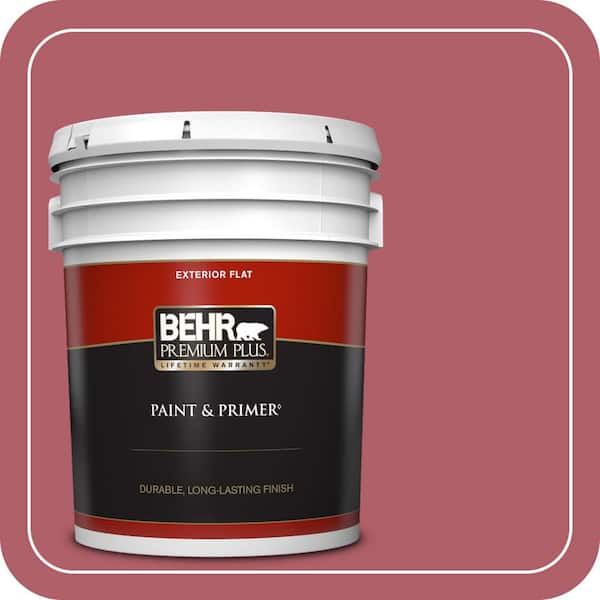 BEHR PREMIUM PLUS 5 gal. #130D-5 Rhubarb Flat Exterior Paint & Primer