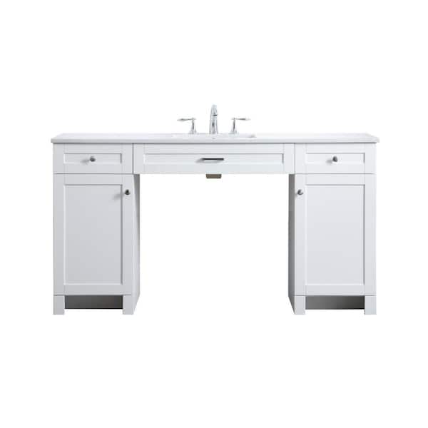 60 in. W x 19 in. D x 34 in. H ADA Bath Vanity in White with Calacatta White Engineered Marble Top