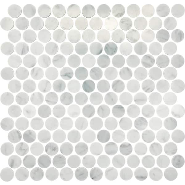 Daltile Stone Decorative Accents Mist Marble 3 in. x 3 in. Natural Stone Penny Round Mosaic Sample Tile
