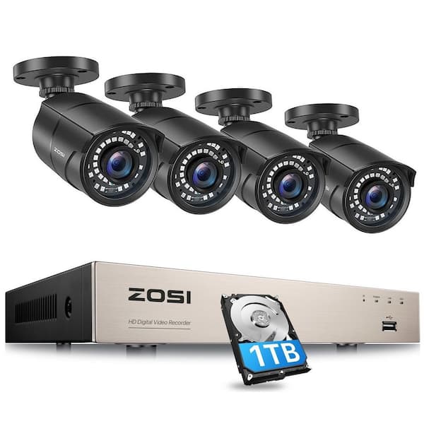 ZOSI 8-Channel 1080p 1TB DVR Security System with 4 Wired Outdoor Cameras