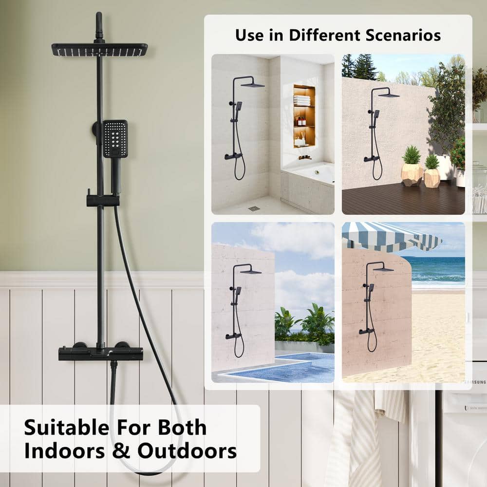 Matte Black Thermostatic Rain Shower System with Handheld
