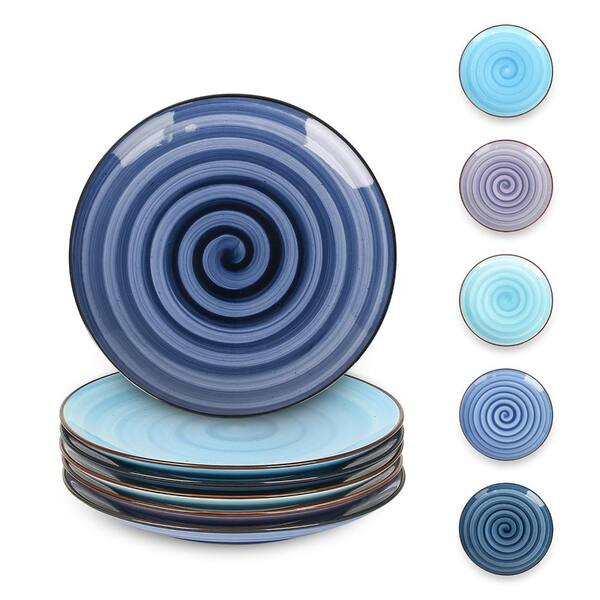 Ceramic Dessert Plates Set of 6, 6-Inch Small Salad and Appetizer Plates Gradient Blue, Dishwasher Safe