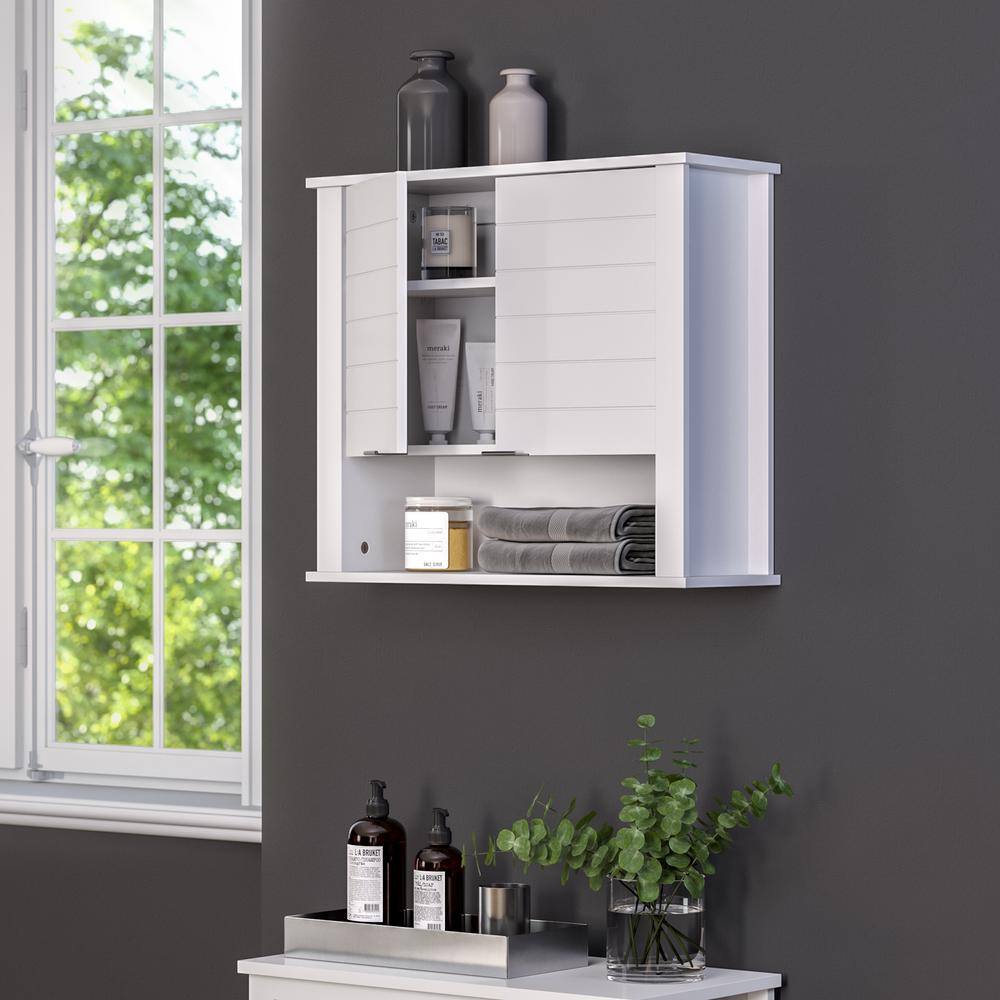 White MDF Two-Door Wall Mounted Storage Cabinet
