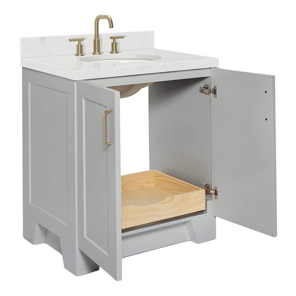 Gray Hardwood 30.25'' Single Basin Freestanding Vanity