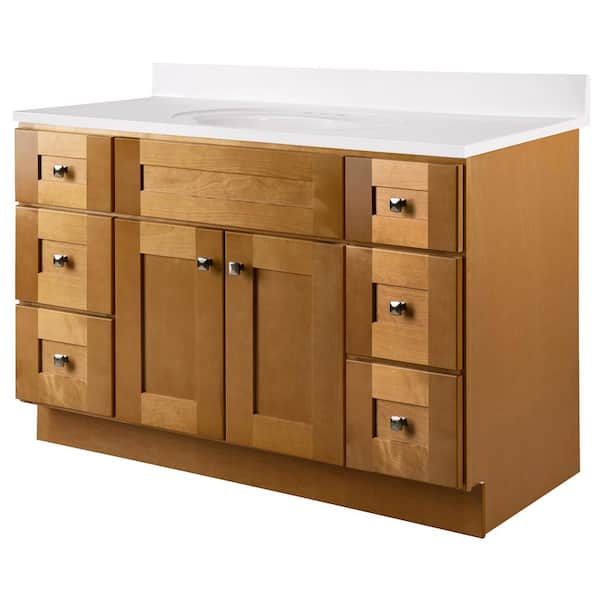 Brookings 49 In W x 22 In D Bathroom Vanity Cabinet in Modern Birch with Solid White Cultured Marble Top, Assembled