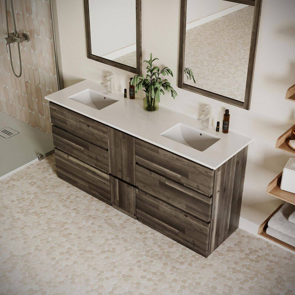 Formosa 72" Brown Quartz Stone Double Sink Vanity