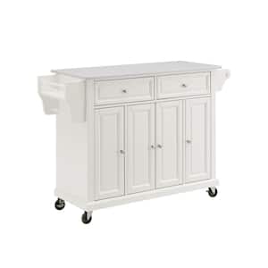 Full Size White Kitchen Cart with White Granite Top