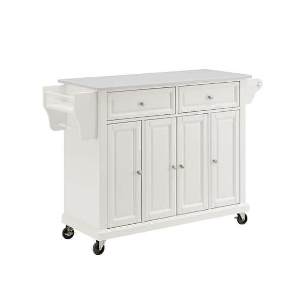 CROSLEY FURNITURE Full Size White Kitchen Cart with White Granite Top
