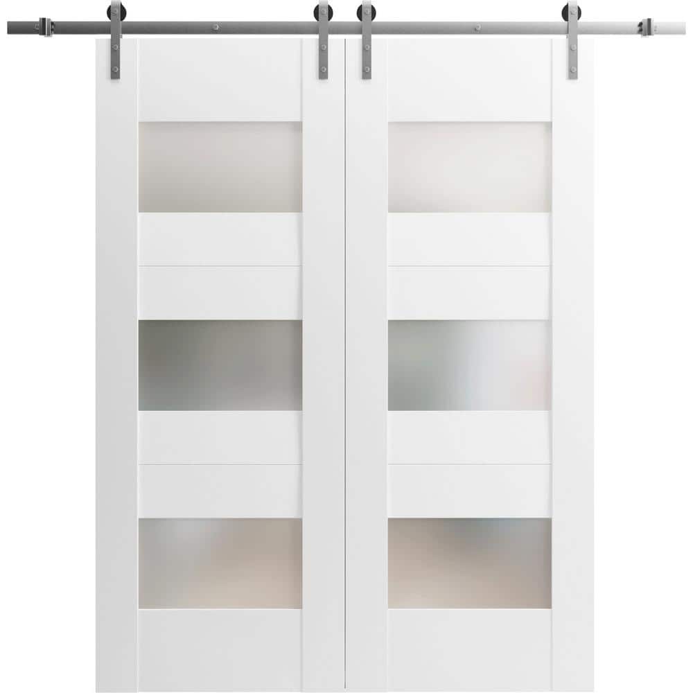 Assemble Required 36 in. x 84 in. 2 Panel Frosted Glass White Solid MDF Sliding Barn Door with Hardware Kit price history on PriceWatchPro