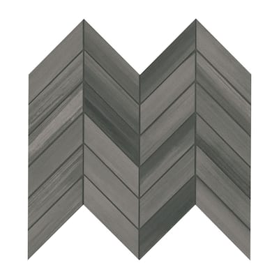 Water Color Graphite Chevron 12 in. x 15 in. x 0.39 in. Matte Porcelain Mosaic Mesh-Mounted Tile (5 sq. ft. /Case)