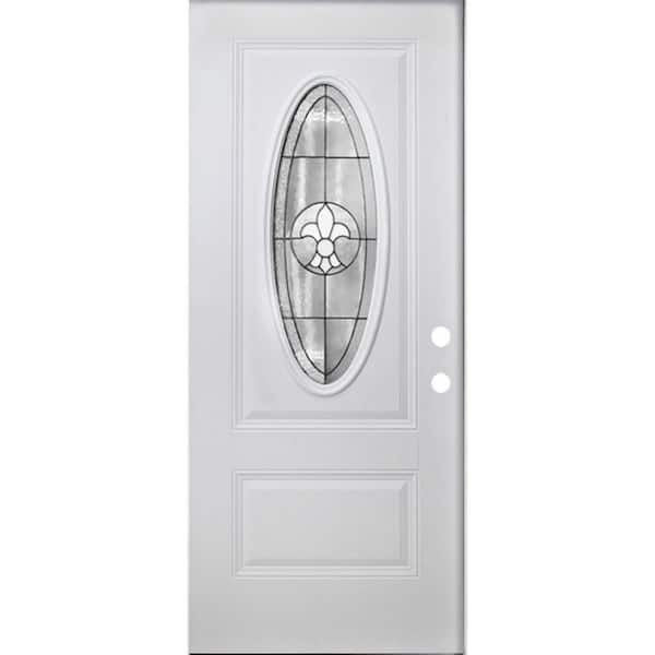 Steves & Sons Element 36 in. x 80 in. Left-Hand/Inswing 3/4 Oval Trinity Decorative Glass White Primed Steel Front Door Slab