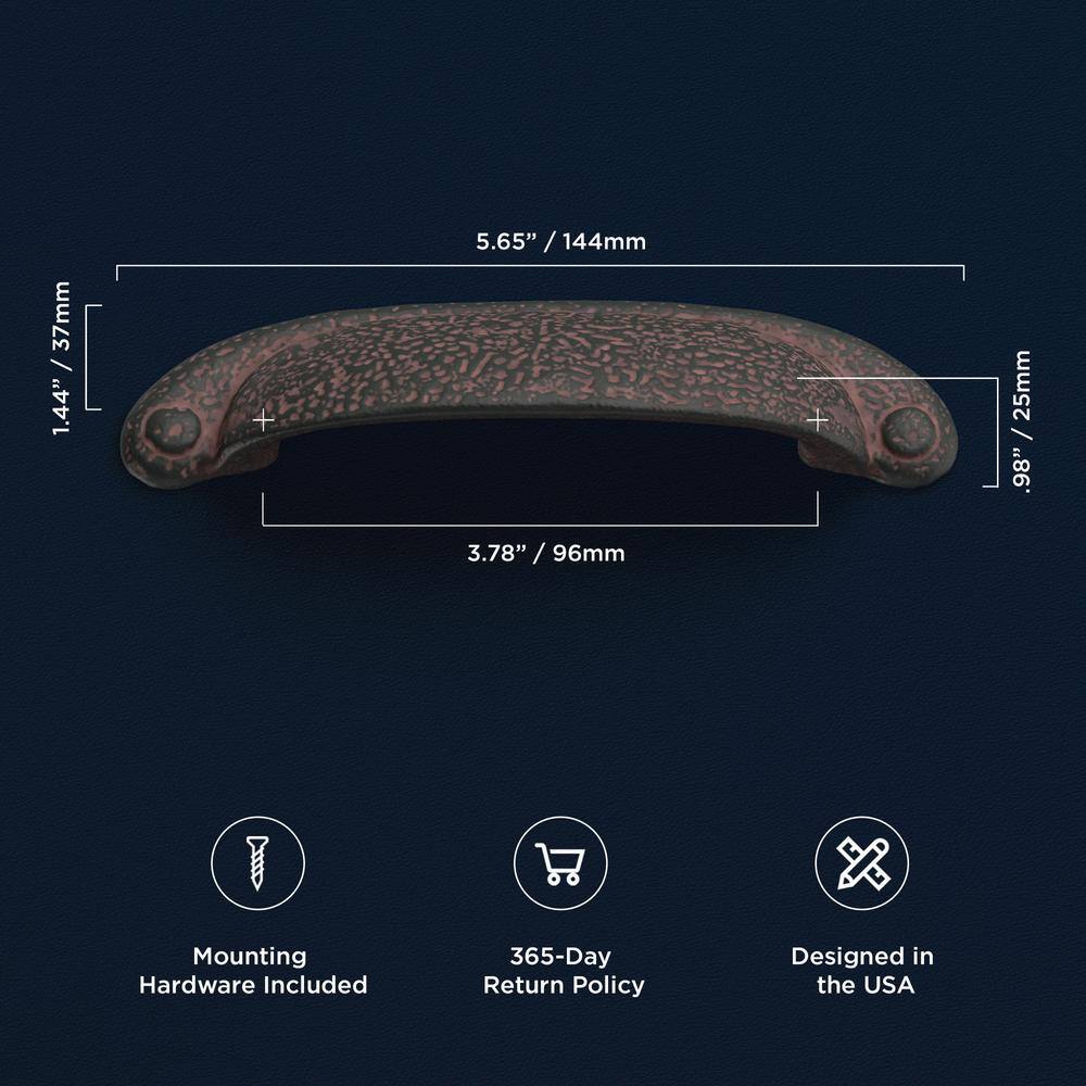 Rustic Iron Matte Finish Cup Drawer Pulls with Mounting Hardware