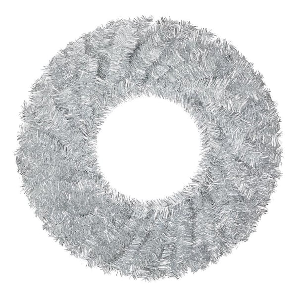 Home Accents Holiday 26 in. Tinsel Pine Wreath in Silver