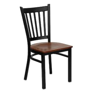 Hercules Series Black Vertical Back Metal Restaurant Chair with Cherry Wood Seat
