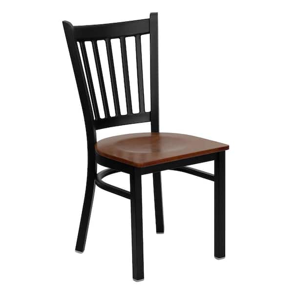 Flash Furniture Hercules Series Black Vertical Back Metal Restaurant Chair with Cherry Wood Seat