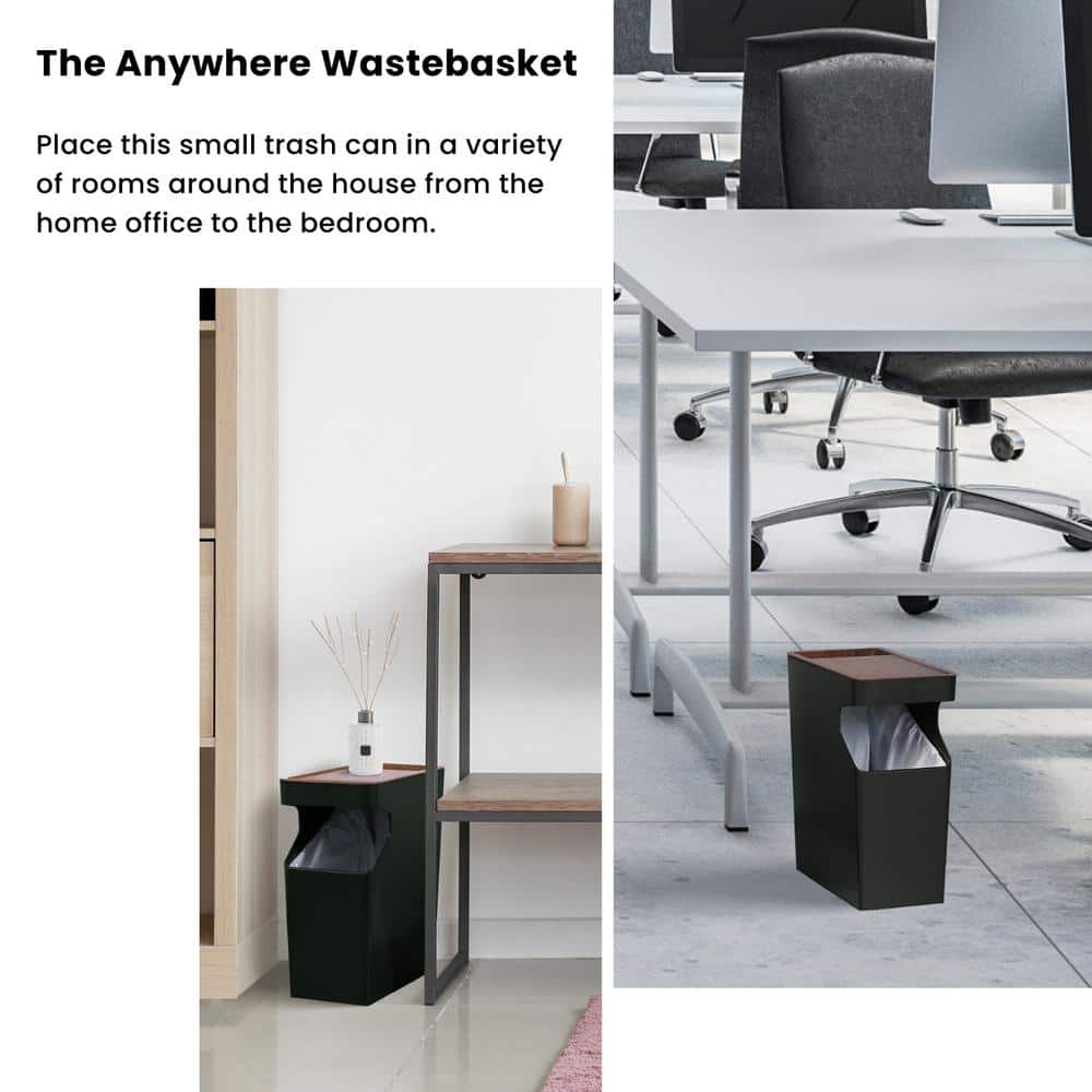 Black Rectangular Wood Grain Office Trash Can Set