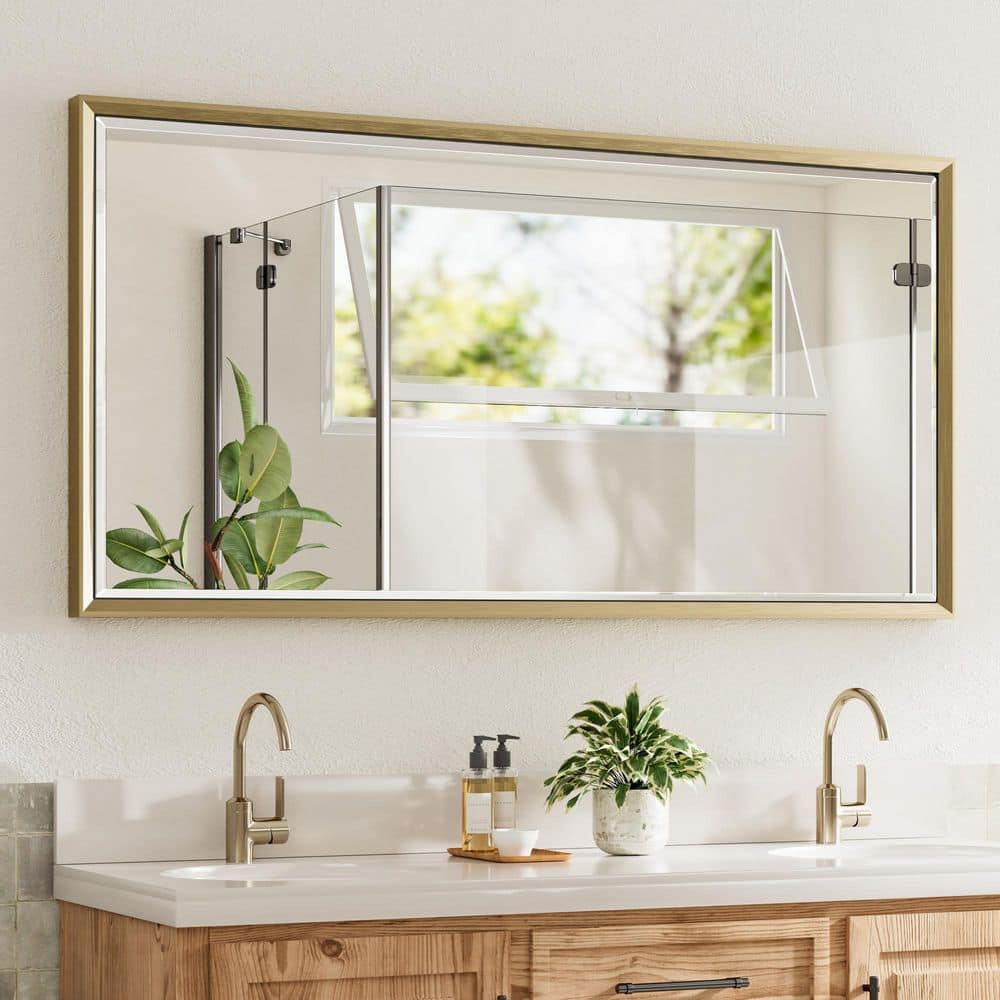 48 in. W x 24 in. H Aluminum Beveled Edge Rectangular Framed Bathroom Vanity Wall Mount Mirror in Gold price history on PriceWatchPro