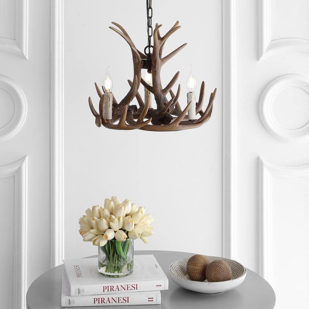 Eldora 18" Brown Resin Antler 3-Light Chandelier