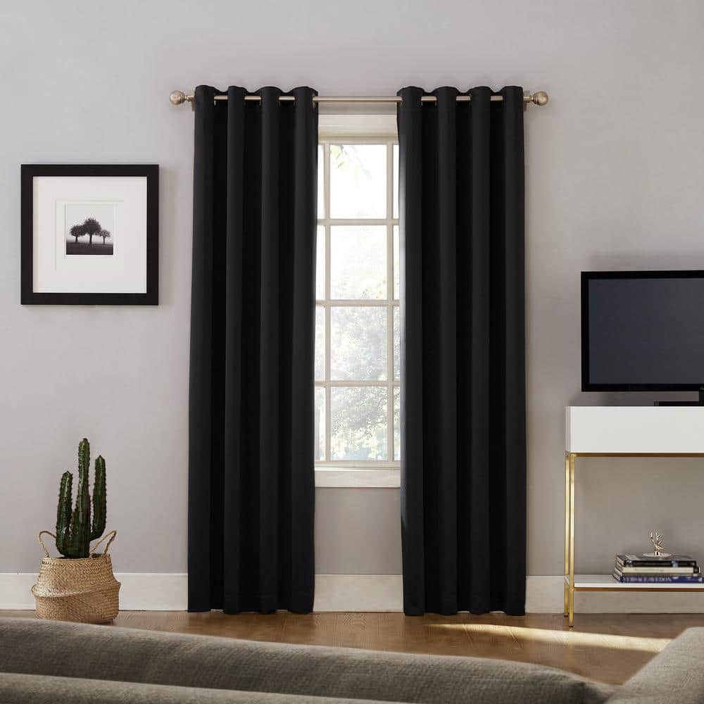 Black Polyester Blackout Grommet Window Panel, 52" x 63"