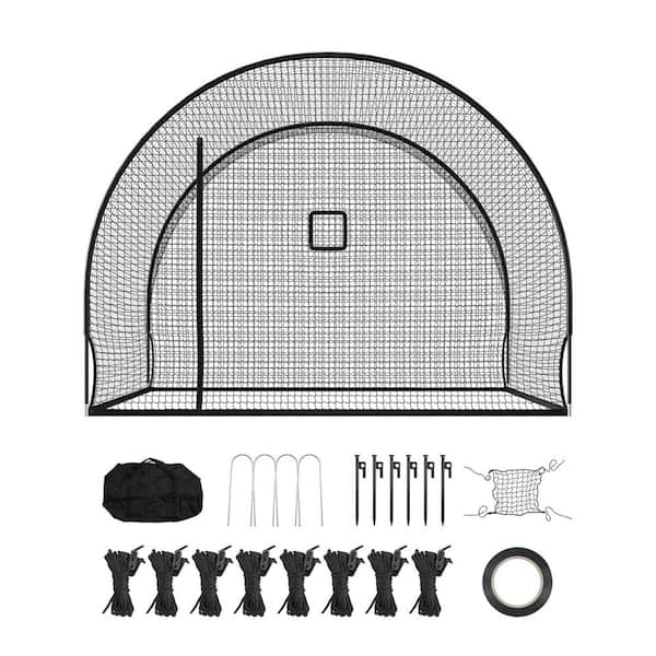 Baseball Batting Cage Hitting Cages w/ 4-Ply Polyester and Pitching Machine Opening, 12.0 x 10.2 x 7.6 ft. Portable Cage